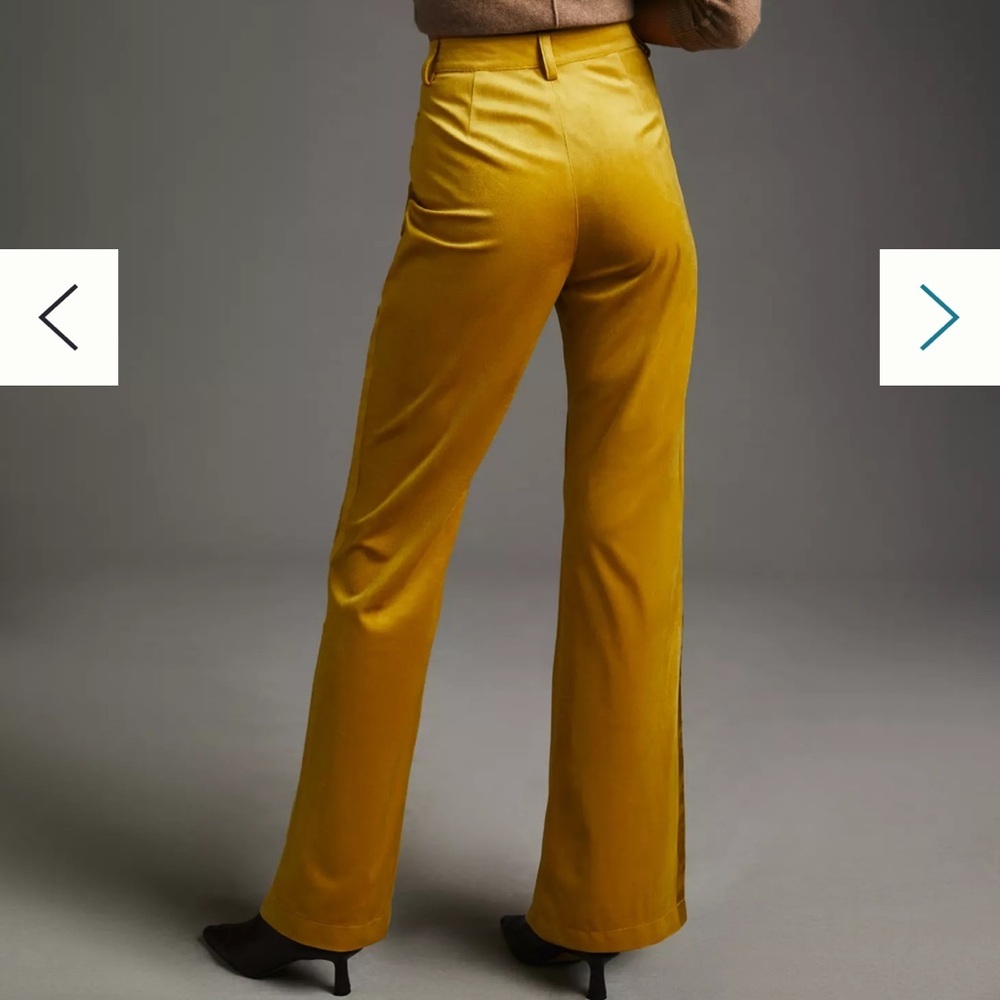NWT Anthropologie Avec Les Filles Split-Front Mustard Velvet Pants, Womens Sz 16 - Picture 2 of 11